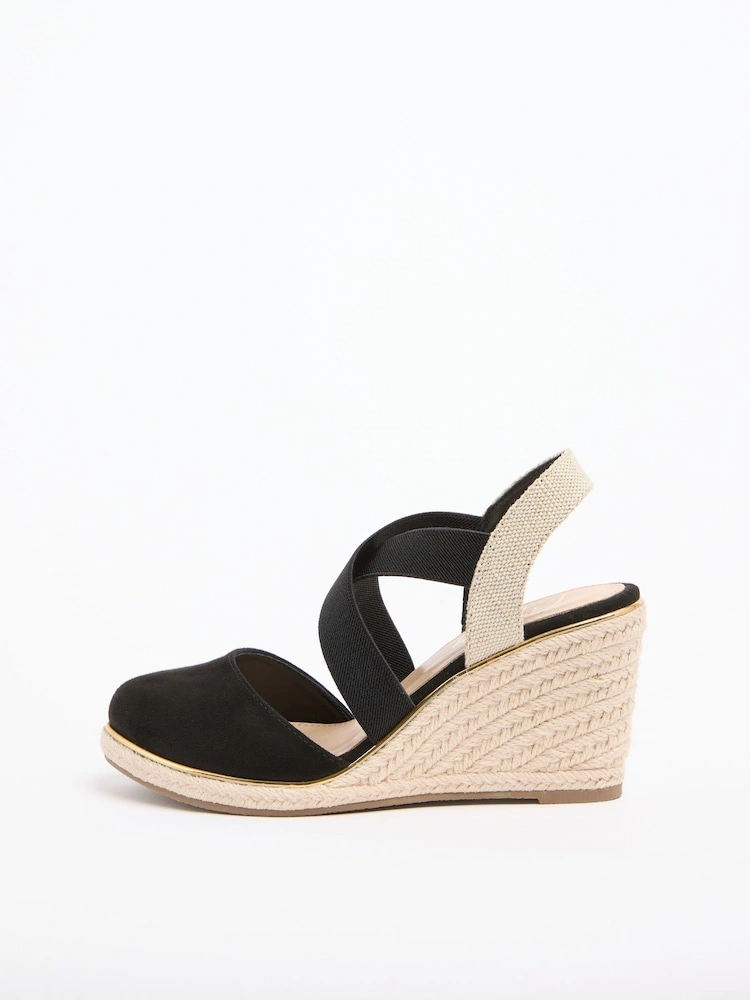 Black Faux Suede Closed-Toe Espadrille Wedges image 3
