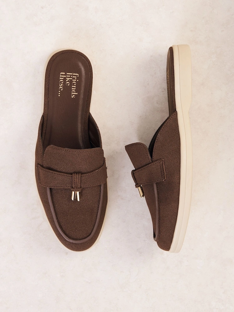 Chocolate Brown Tassel Mule Loafers with White Outsole image 4