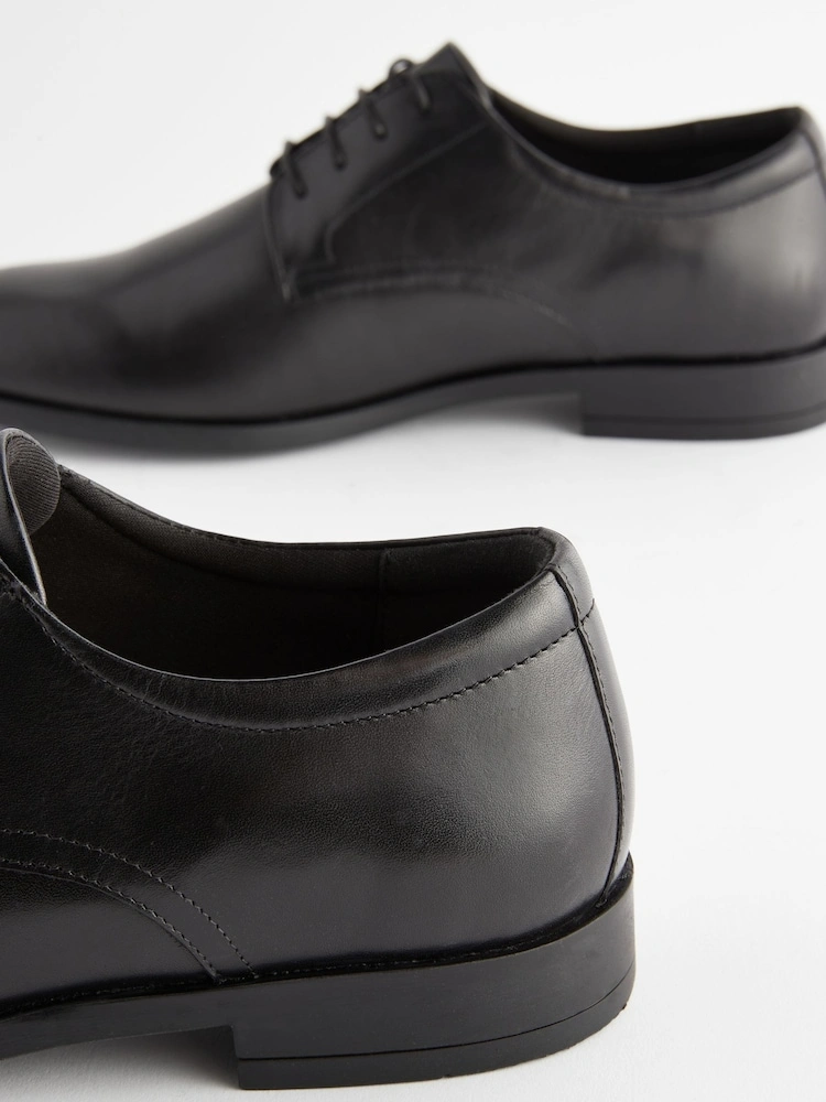 Black Wide Fit Leather Derby Shoes image 5