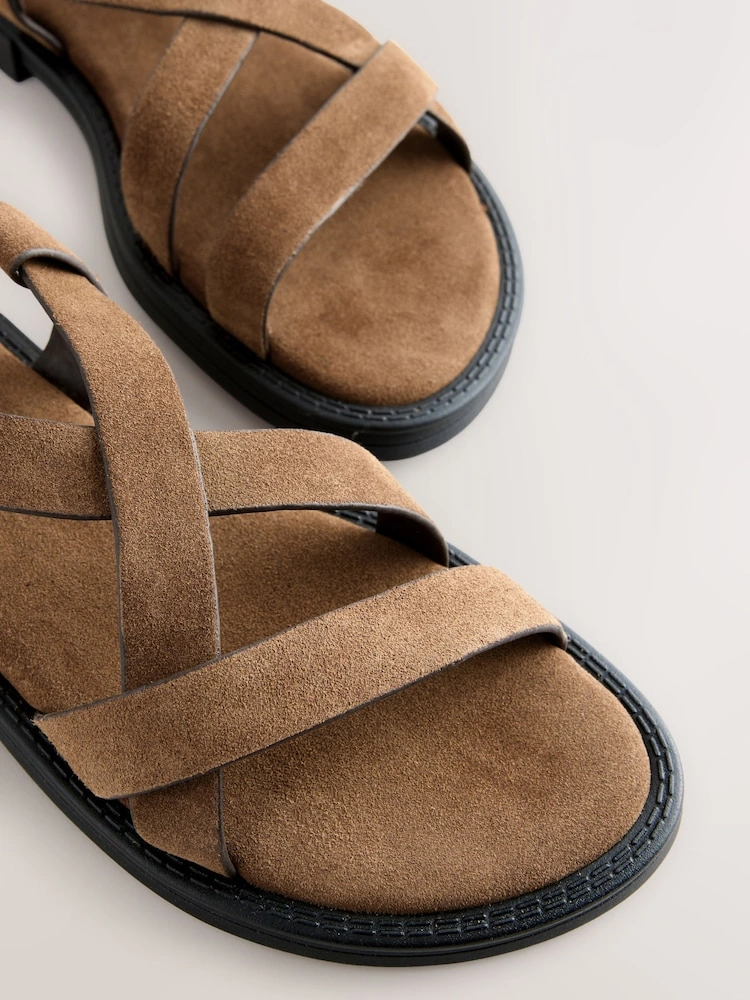 Tan Suede Cross Strap Comfort Sandals image 5