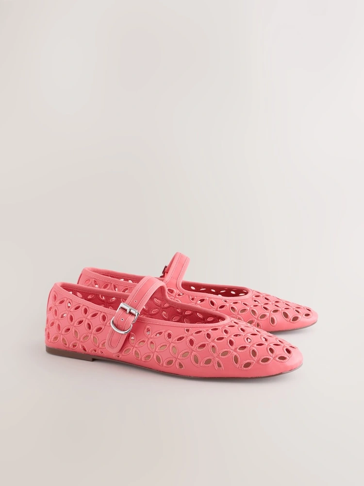 Coral Pink Broderie Round Toe Mary Jane Shoes