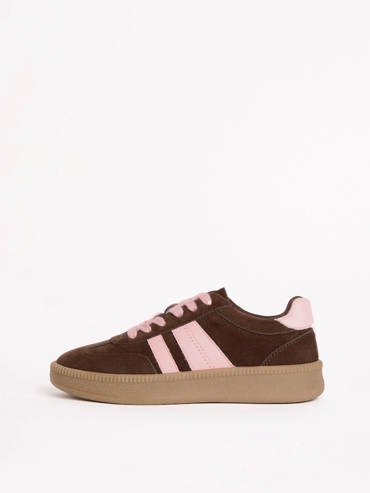 Chocolate Brown Retro Gumsole Lace-Up Trainers image 4