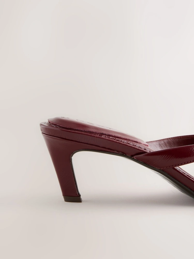 Burgundy Leather Toe-Post Mid Heel Sandals image 3
