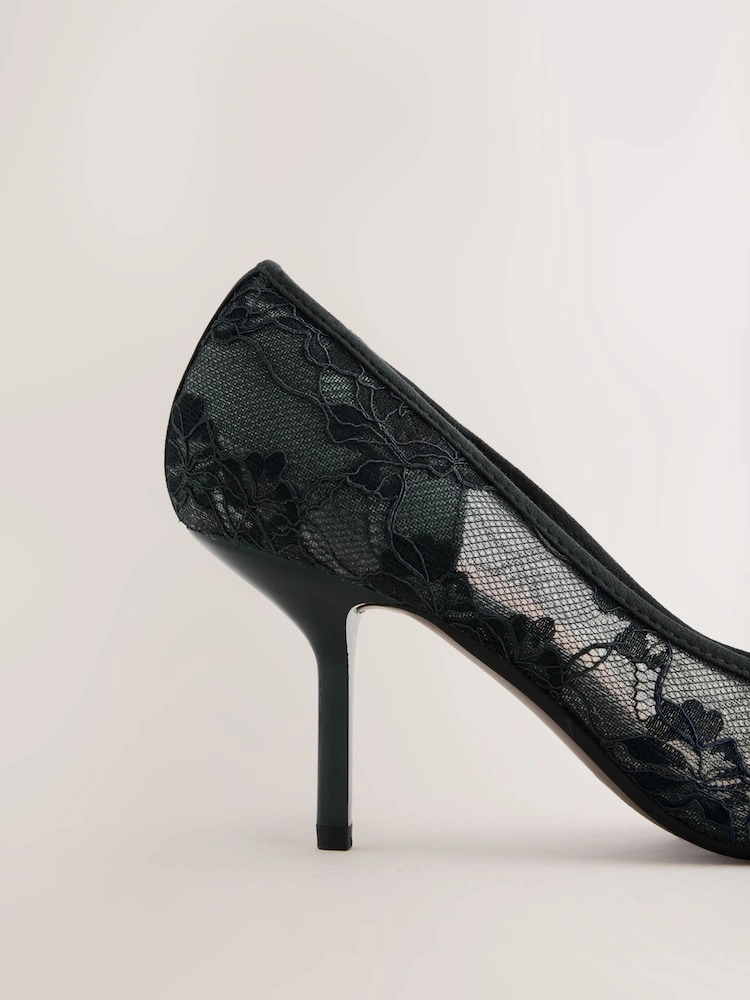 Black Lace Bow Court Heels image 4