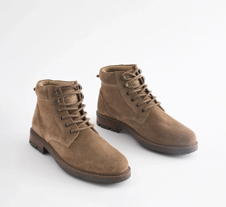 Stone Leather Lace-Up Boots
