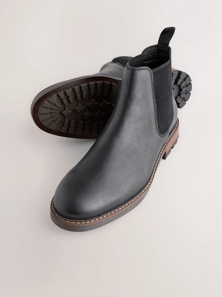 Black Casual Leather Chelsea Boots image 3