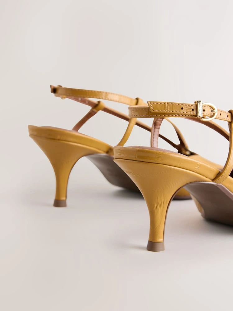 Ochre Yellow Leather Slingback Heels with Hardware Detail image 5