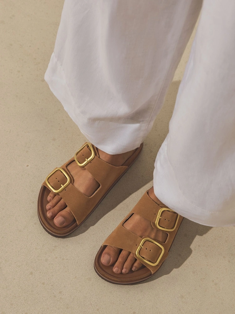 Tan Suede Double Strap Footbed Sandals image 4