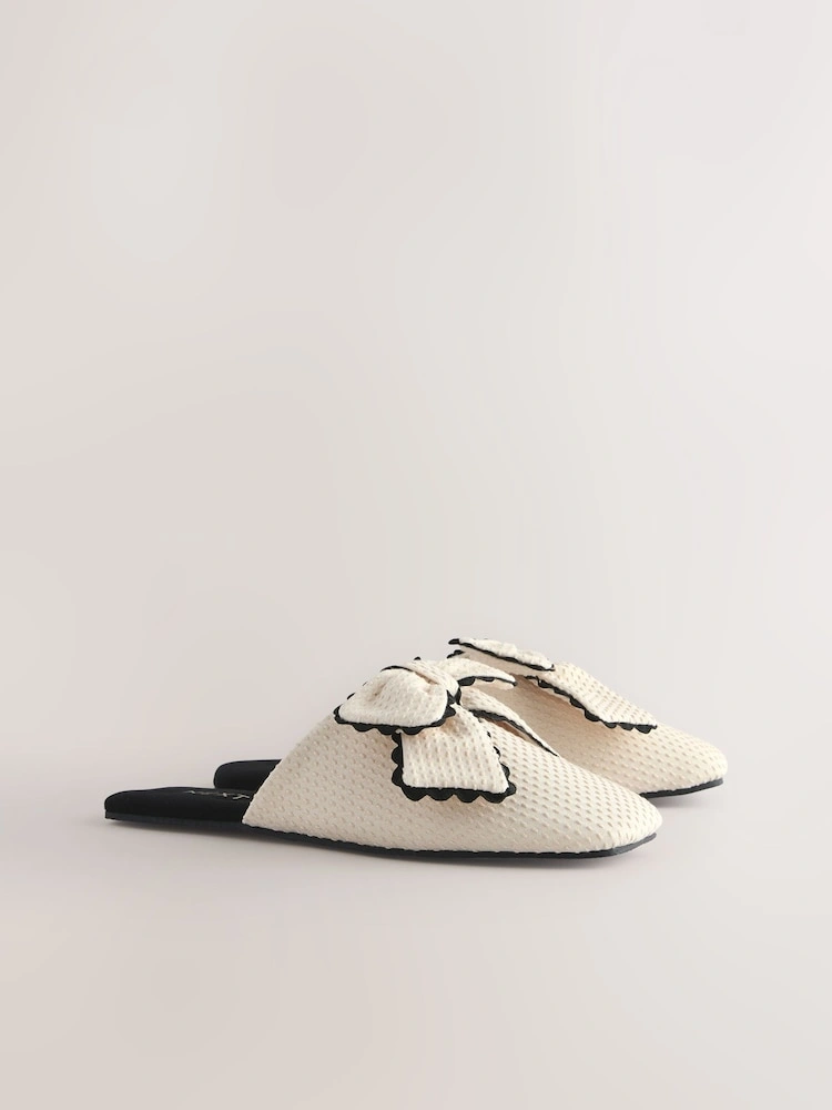 Neutral Linen Bow Mule Slippers image 2