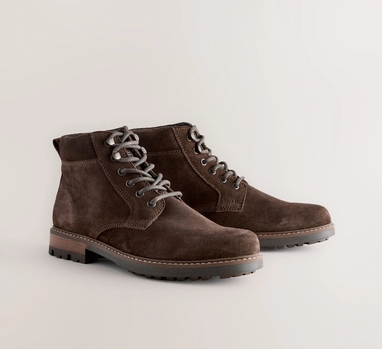 Brown Leather Lace-Up Boots