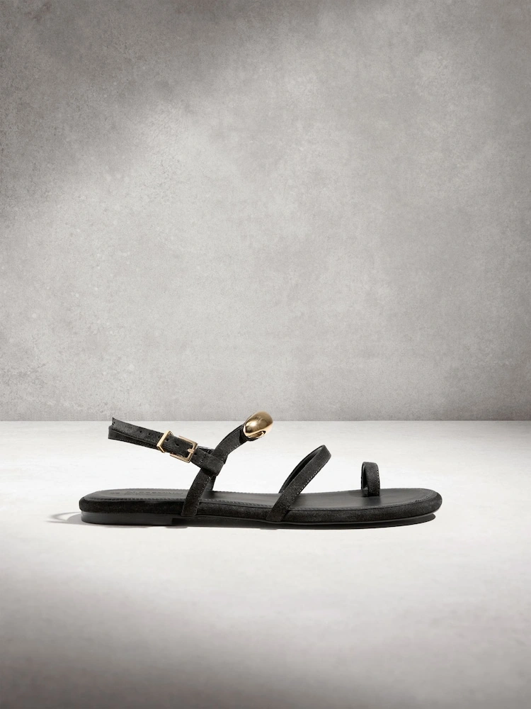 Black Leather Hardware Toe Loop Sandals image 7