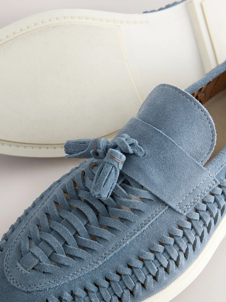 Blue Suede Woven Tassel Loafers image 4
