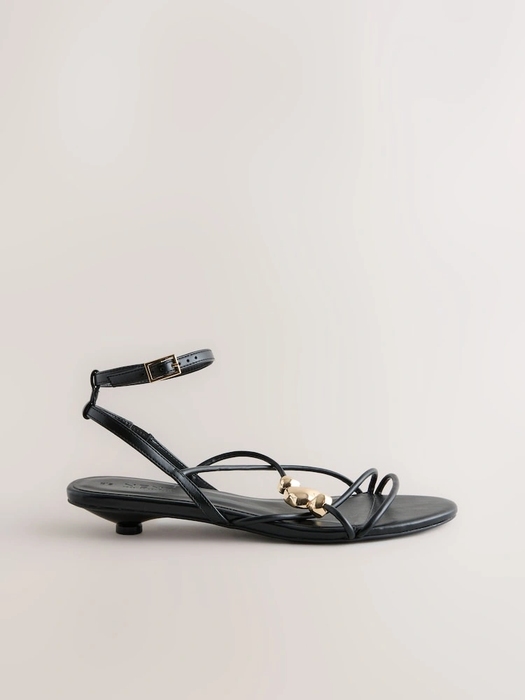 Black Strappy Buckle Mini Heel Sandals image 5
