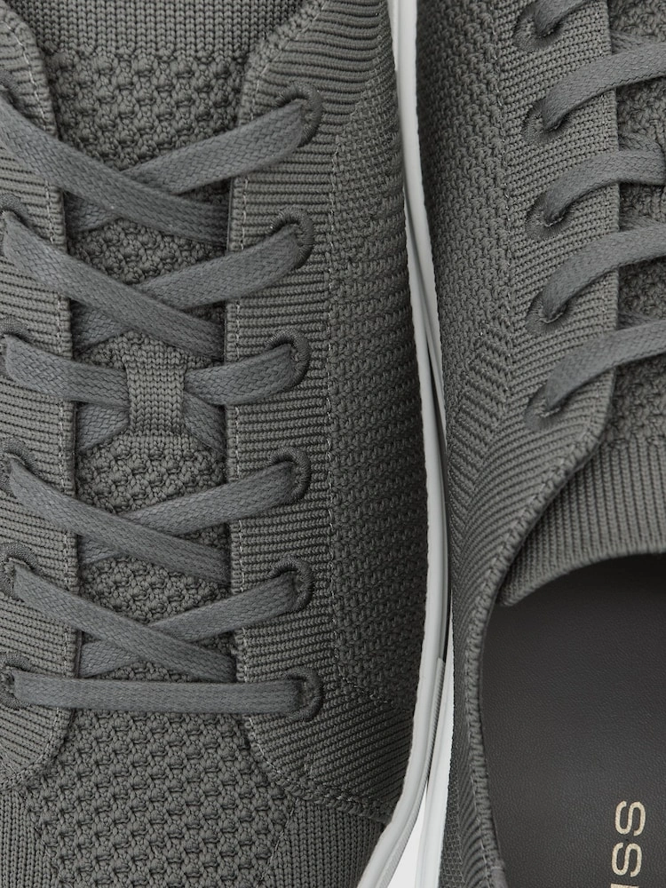 Grey Knitted Low-Top Lace-Up Trainers image 4
