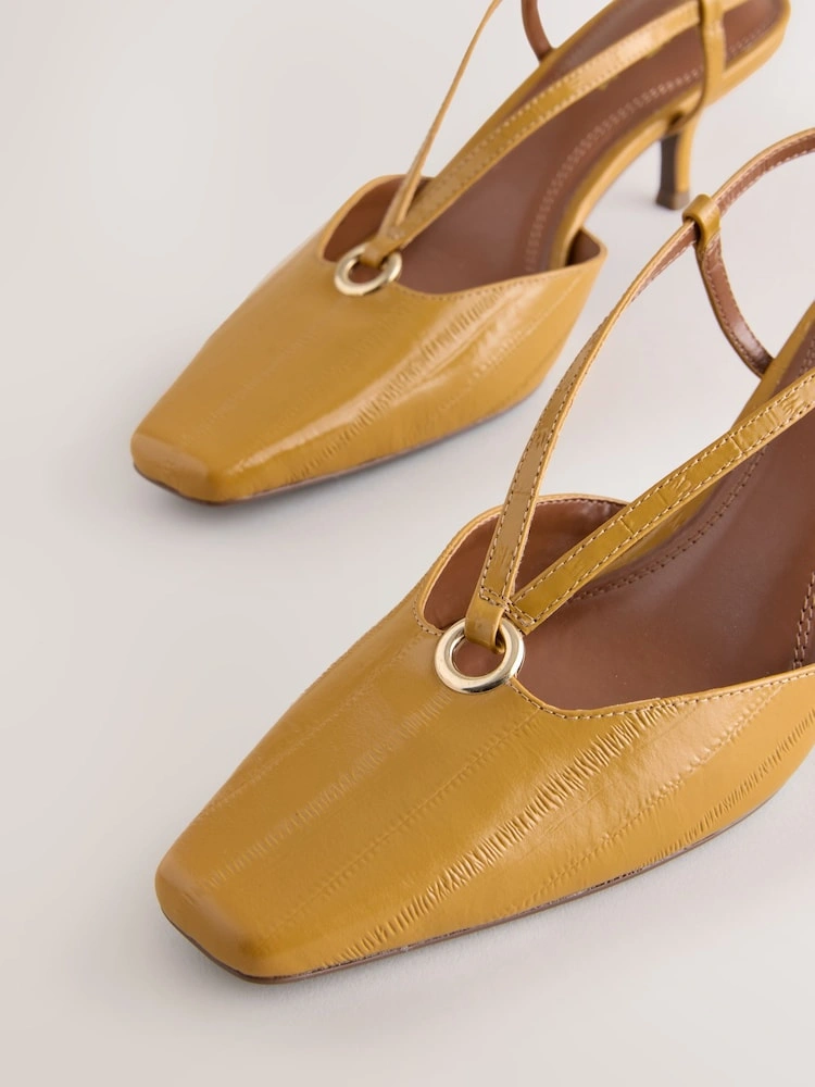 Ochre Yellow Leather Slingback Heels with Hardware Detail image 4