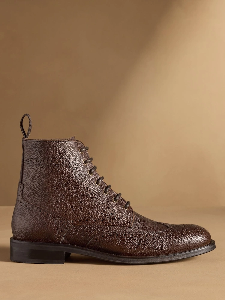 Brown Leather Brogue Wingtip Boots image 6