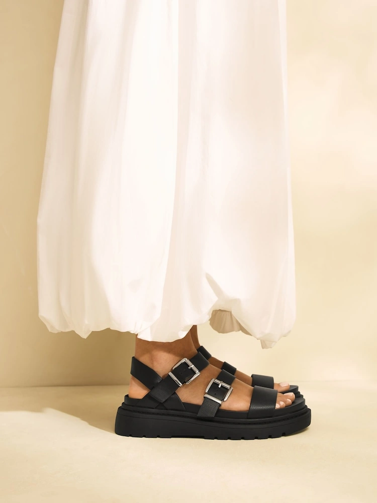 Black Chunky Buckle Strap Sandals image 2
