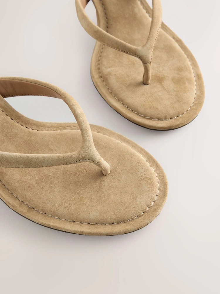 Camel Suede Toe-Post Mid Heel Sandals image 4
