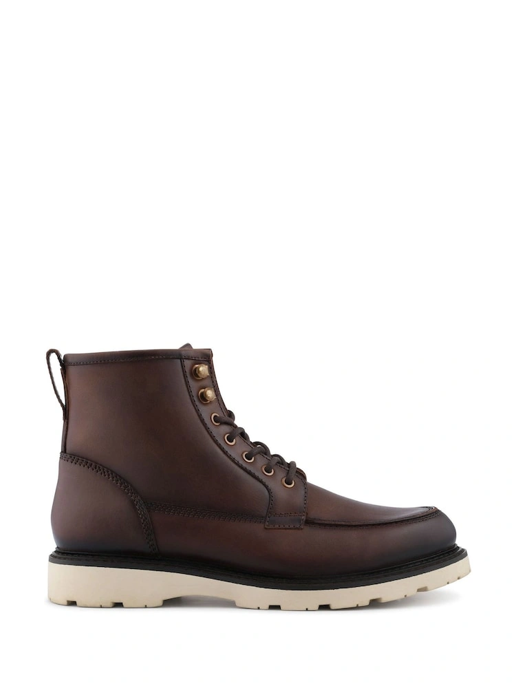 Brown Chunky Leather Lace-Up Boots with Side Zip image 2