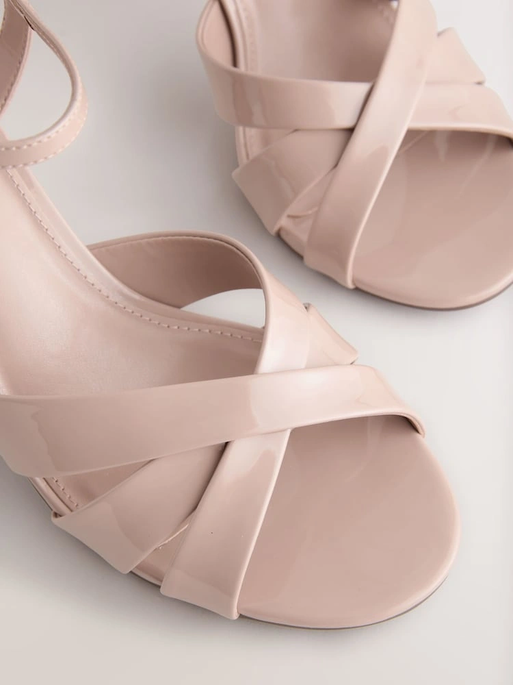 Nude Cross Vamp Block Heel Sandals image 4