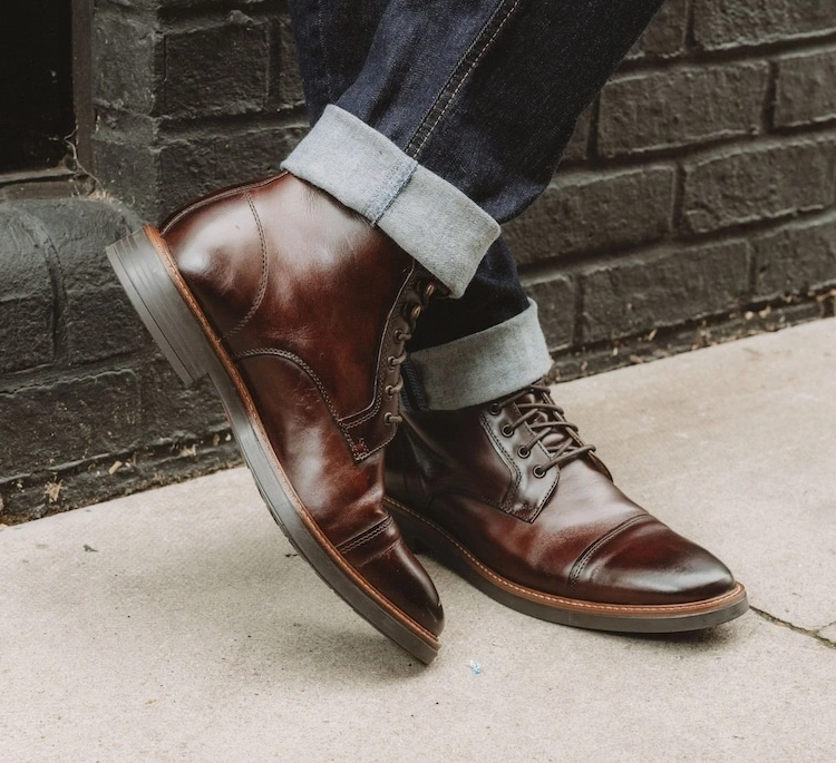 Brown Leather Toe Cap Lace-Up Boots