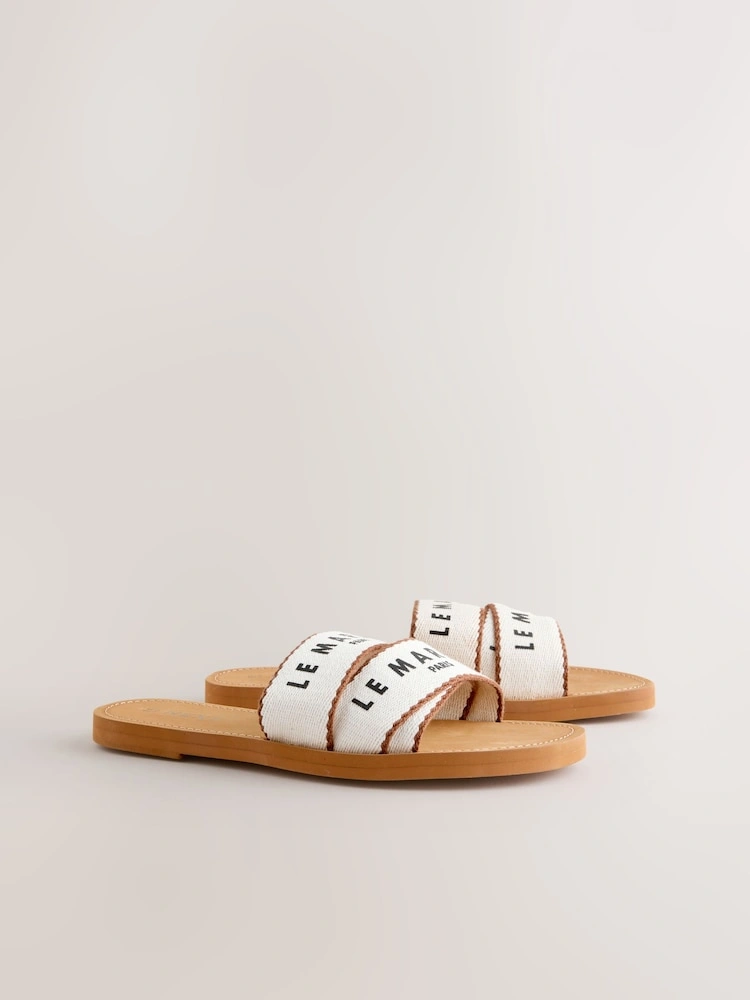 Natural Textile Strappy Flat Sandals