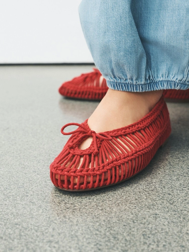 Red Rope Detail Round Toe Ballet Flats image 8