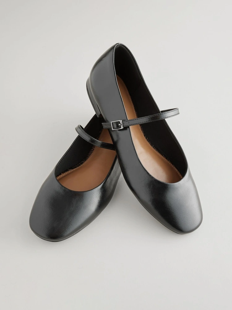 Black Faux Leather Round Toe Mary Jane Shoes image 5