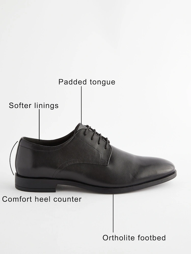 Black Wide Fit Leather Derby Shoes image 6