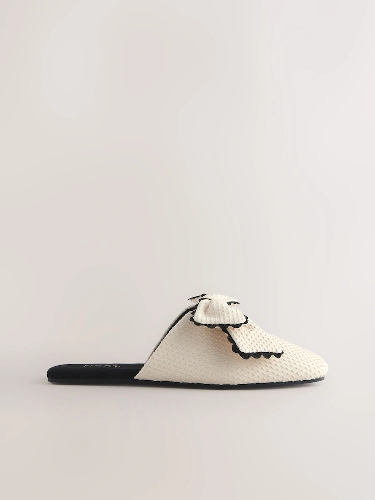 Neutral Linen Bow Mule Slippers image 3
