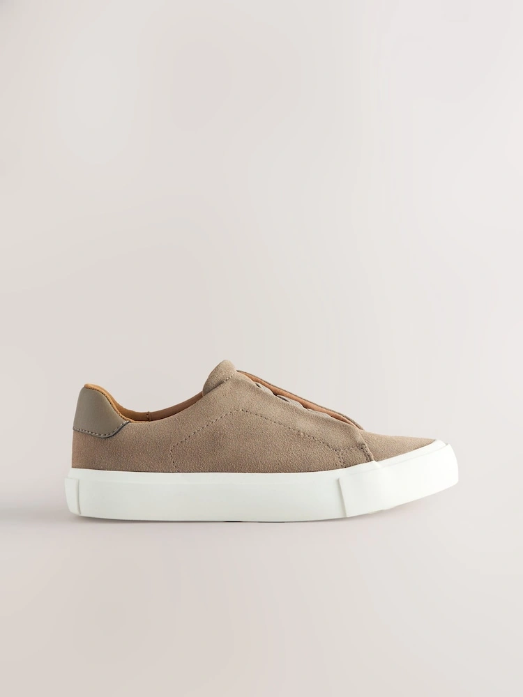 Neutral Suede Elastic Lace Smart Trainers image 4
