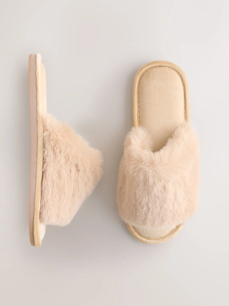 Yellow Faux Fur Slider Slippers image 3