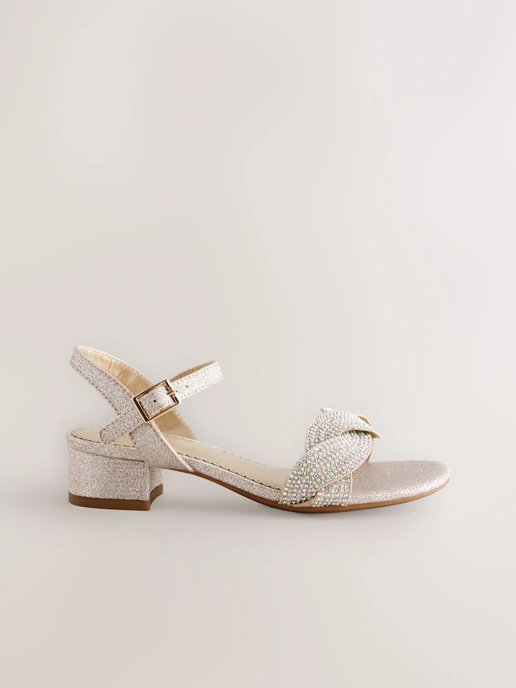 Ivory Glitter Twist Strap Block Heel Sandals image 5