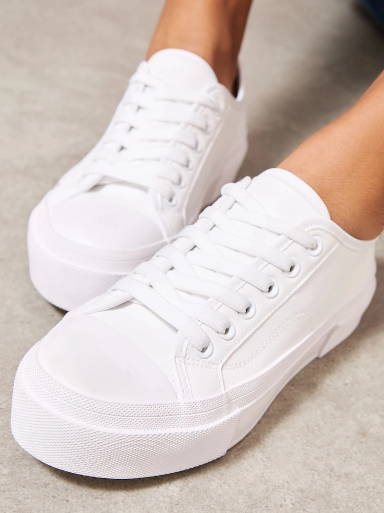 White Flatform Lace-Up Trainers image 5