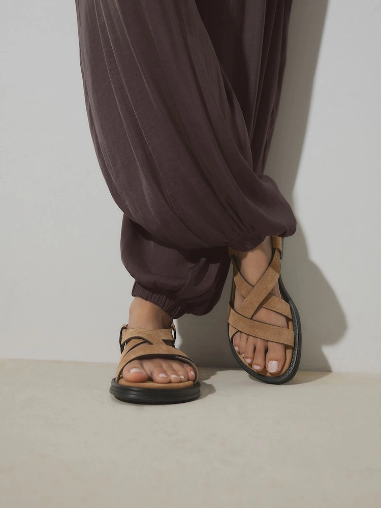Tan Suede Cross Strap Comfort Sandals image 7
