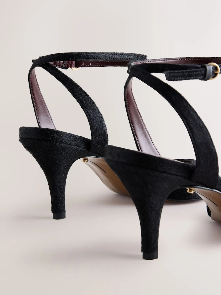 Black Pony Hair Round Toe Heeled Sandals image 3