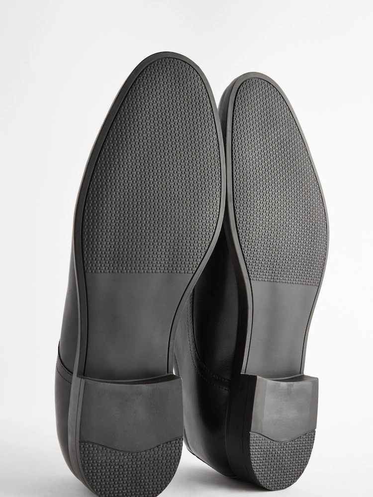 Black Wide Fit Leather Derby Shoes image 2