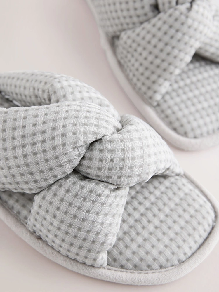 Grey Waffle Knit Slider Slippers image 2
