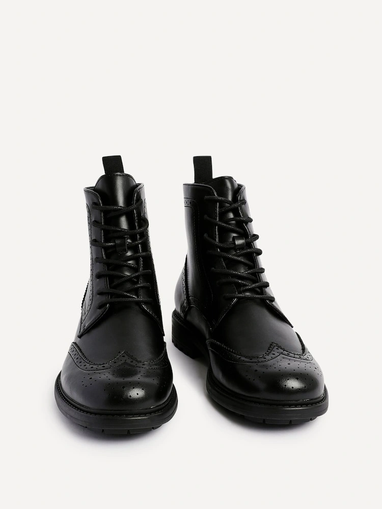Black Brogue Wingtip Lace-Up Boots image 5