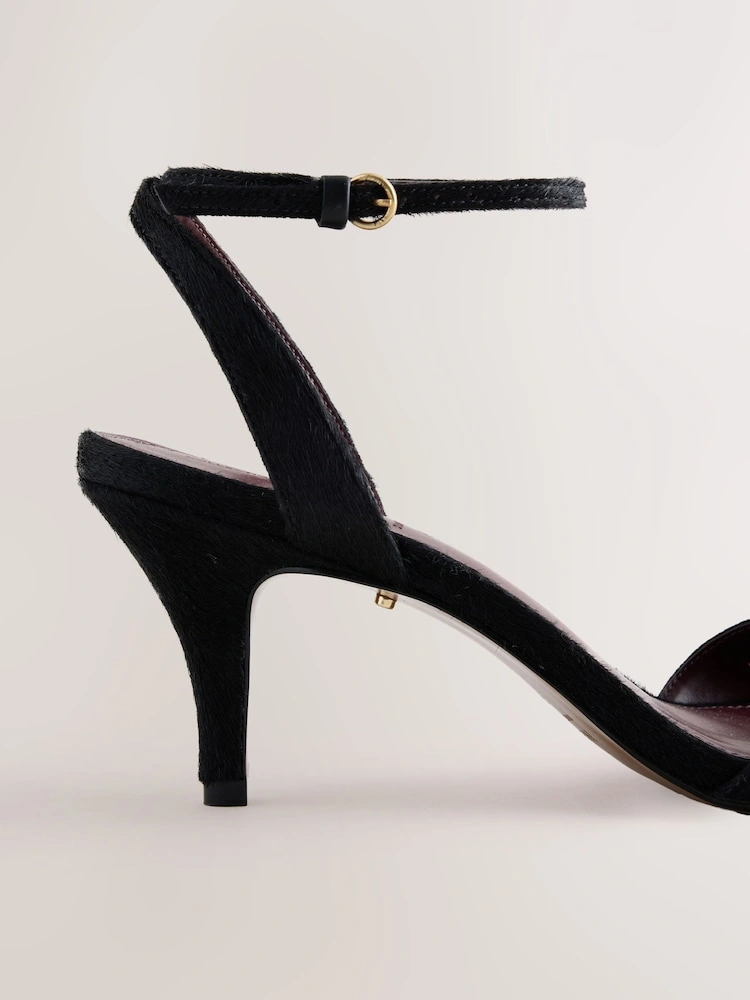 Black Pony Hair Round Toe Heeled Sandals image 2