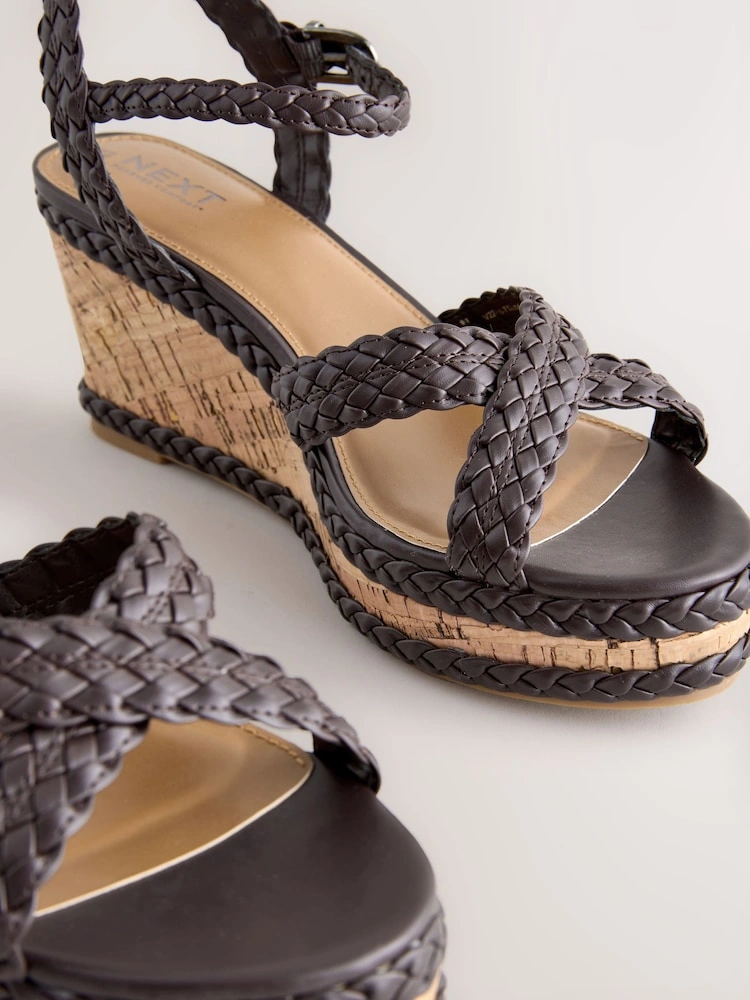 Chocolate Brown Plait Crossover Wedge Sandals image 5