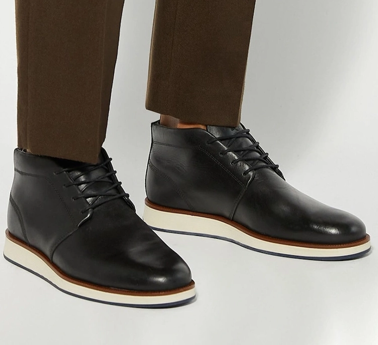 Black Leather Hybrid Lace-Up Boots
