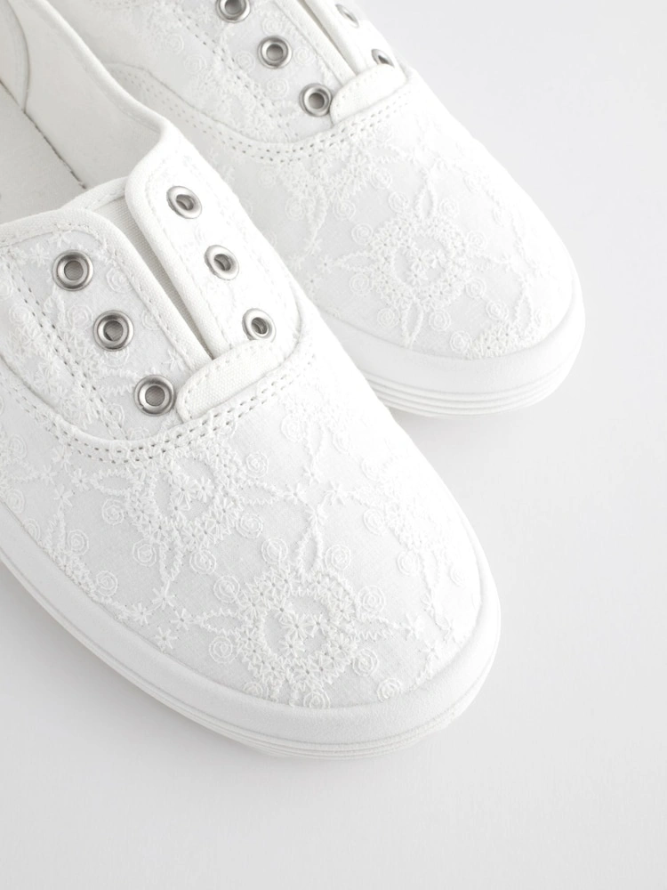 White Canvas Slip-On Comfort Trainers image 4