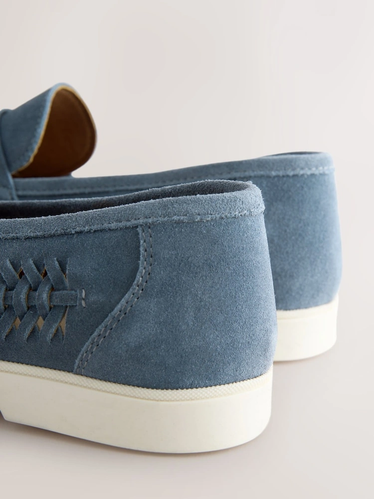 Blue Suede Woven Tassel Loafers image 3
