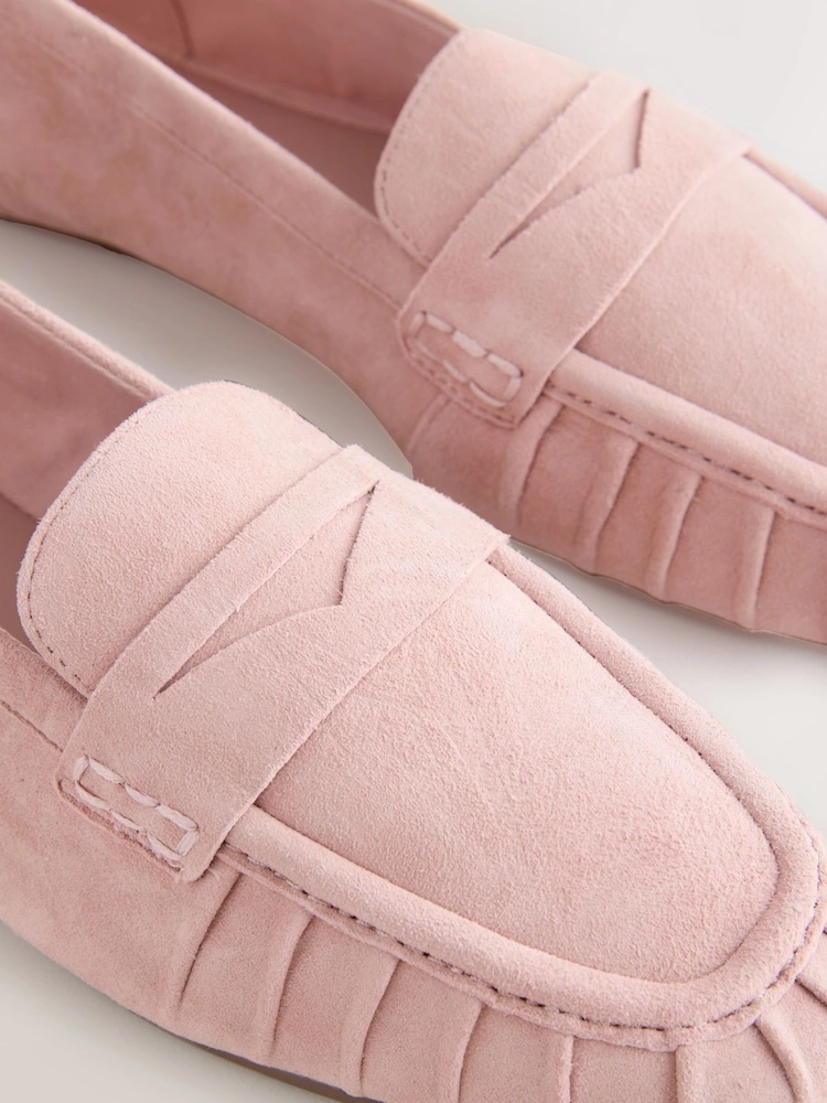 Blush Pink Ruched Suede Comfort Loafers image 5