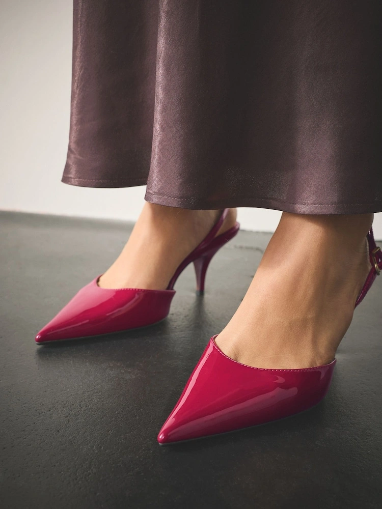 Pink Patent Pointed Toe Slingback Curvy Heels image 2