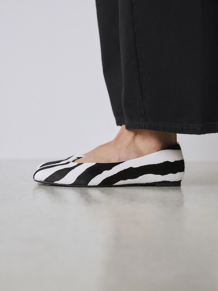 Zebra Print Leather Square Toe Ballet Flats image 2