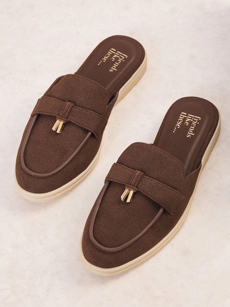 Chocolate Brown Tassel Mule Loafers with White Outsole image 3