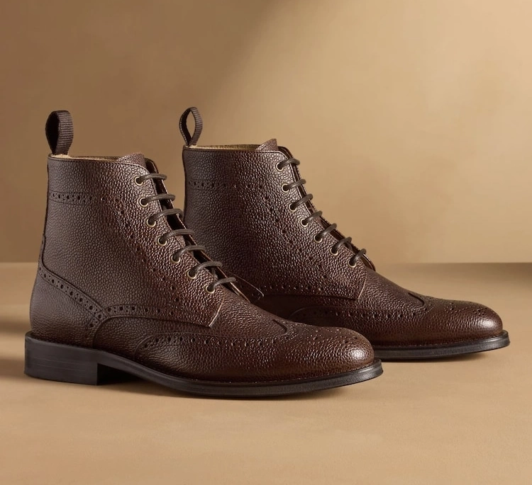 Brown Leather Brogue Wingtip Boots
