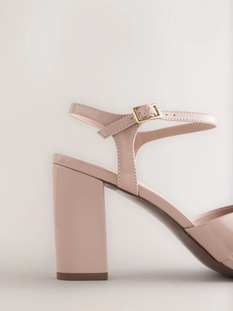 Nude Cross Vamp Block Heel Sandals image 3